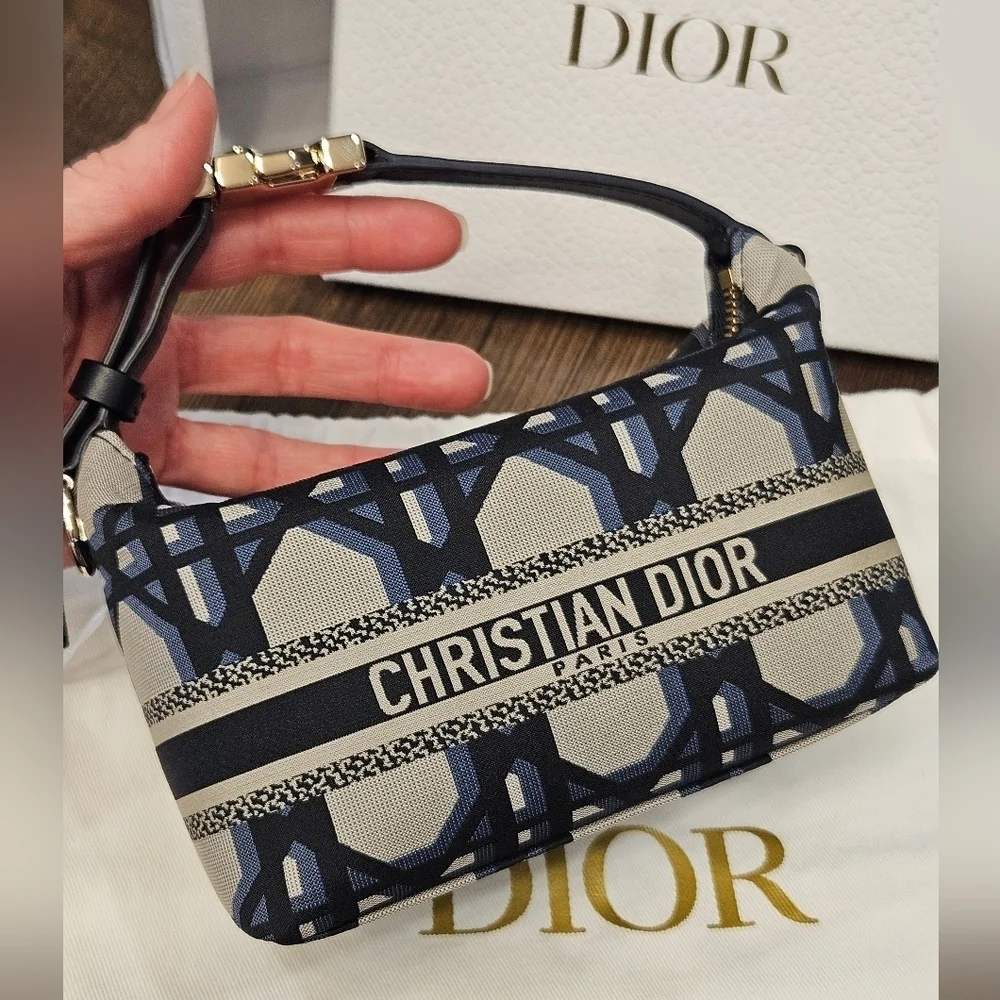 Authentic Christian Dior DiorTravel Nomad Pouch Small Blue Macrocannage Canvas
